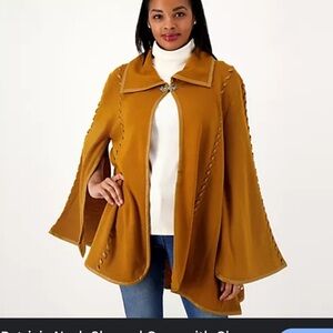 Patricia Nash tan knit sleeve cape leather trim size L Lagan looks